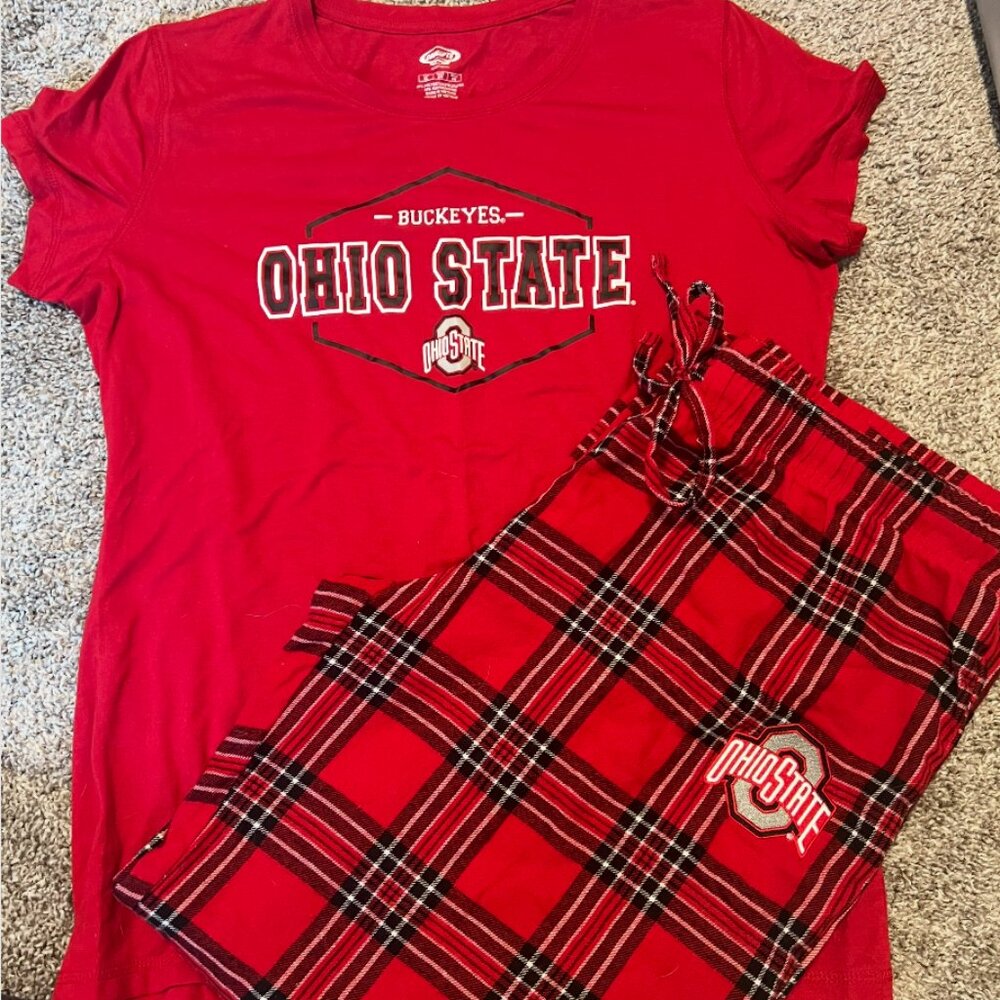 Ohio State Buckeyes Women’s Pajama Set T-Shirt & Plaid Pants Red Size XL
